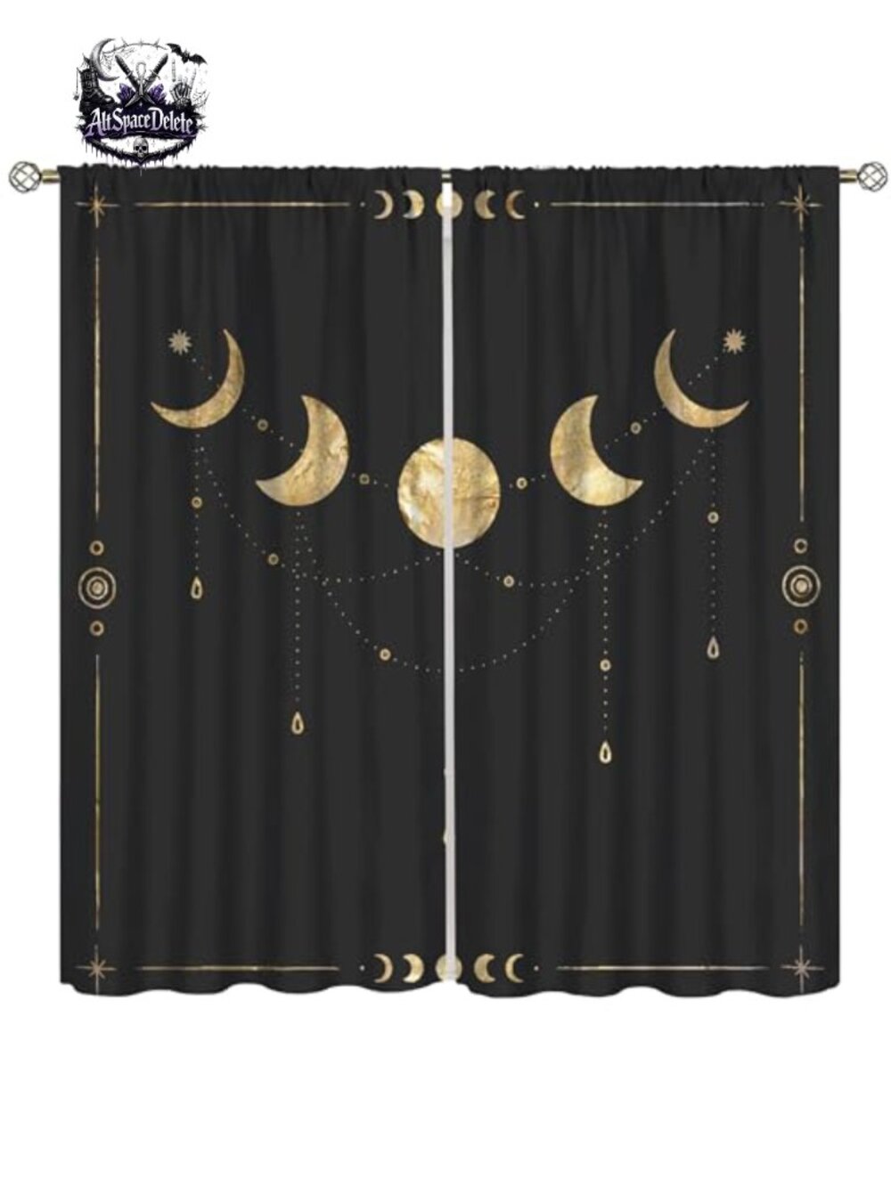Bohemian Sun Moon Curtains Retro Floral Aesthetic Moon Phase Witchy Gothic Rod